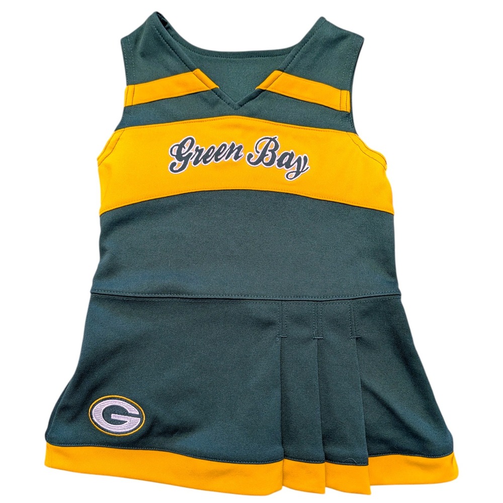 NFL Green Bay Packers Cheerleader Dress Girls 24 Months Green Gold Pleated Skirt